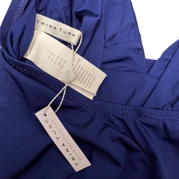 Trina Turk Plunge Wrap Front One Piece Swimsuit Blue Size 4 NWT - Picture 5 of 6